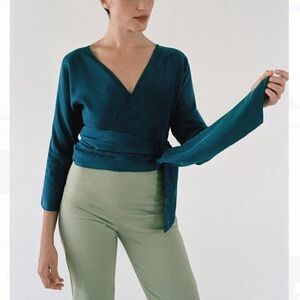 Norte The Cies V-Neck Wrap Top in Teal